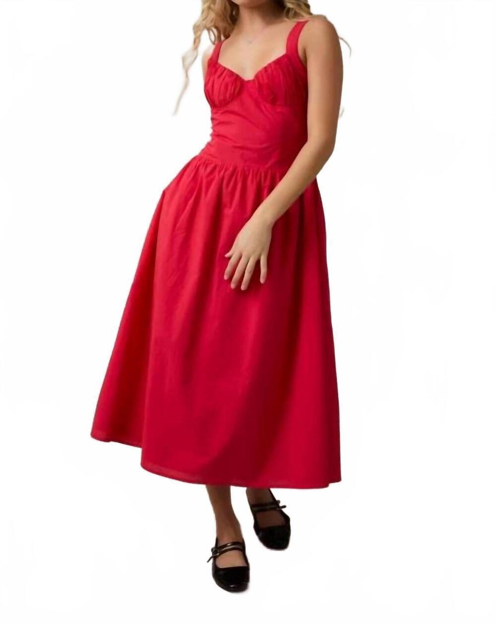 NEW LE LIS sleeveless bustier poplin midi dress in red